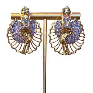 NEW 14K Gold Plated Purple Rhinestone Woman Posing Earrings
